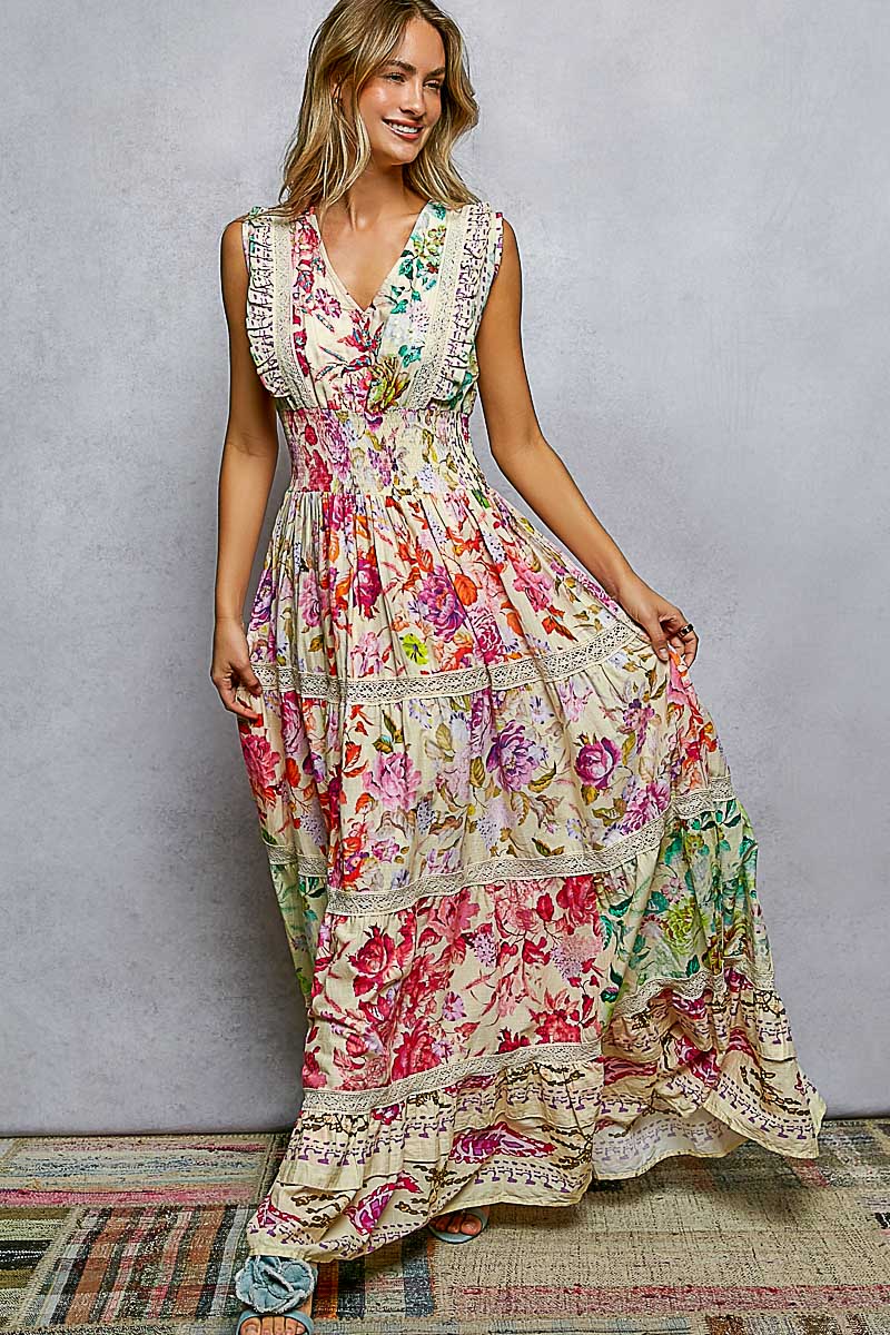 Radiant Blossom Cotton Sleeveless Dress