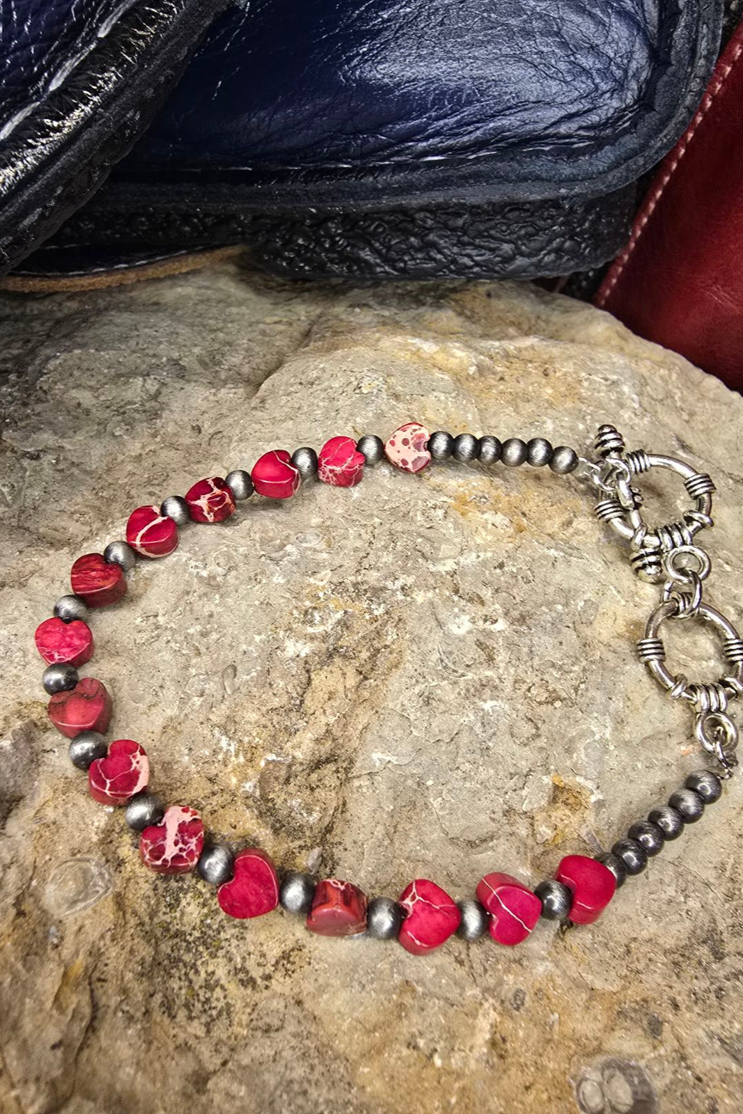 Handmade Red Heart Gemstone Bracelet