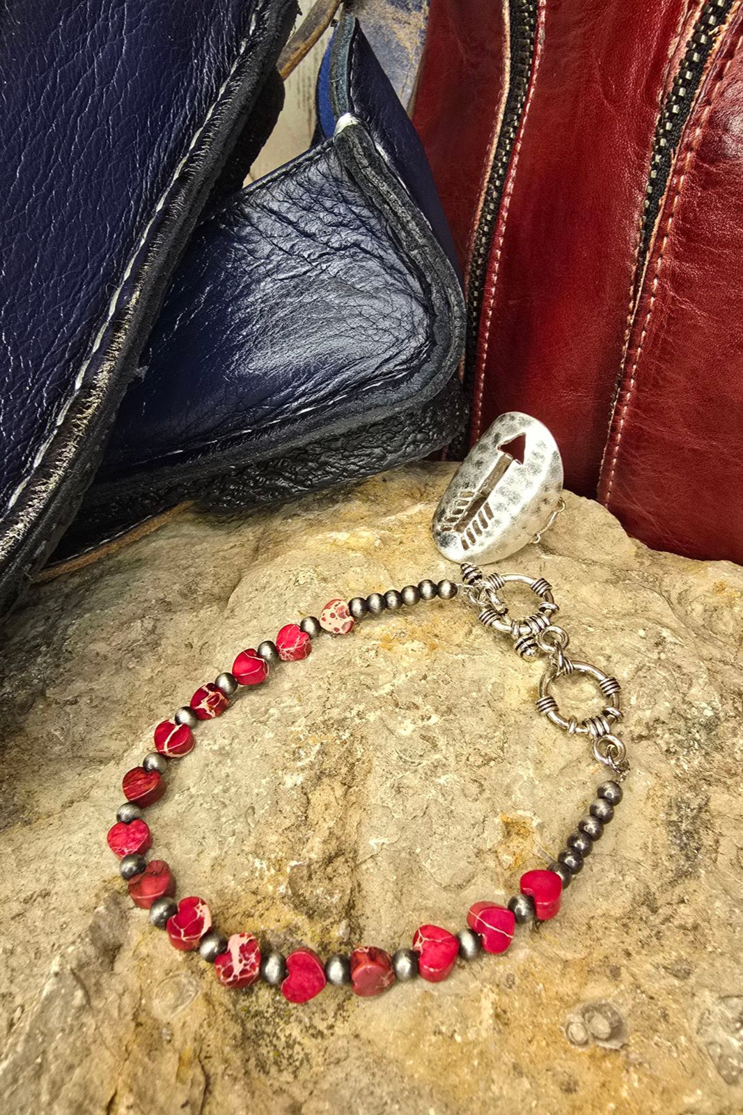 Handmade Red Heart Gemstone Bracelet