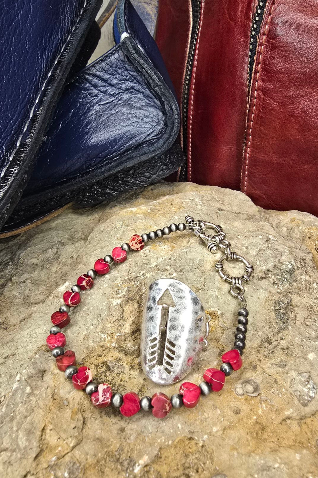 Handmade Red Heart Gemstone Bracelet