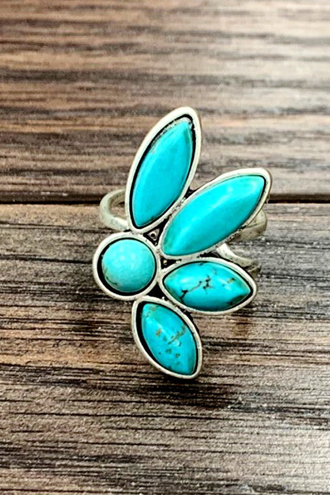 Flower Turquoise Adjustable Ring