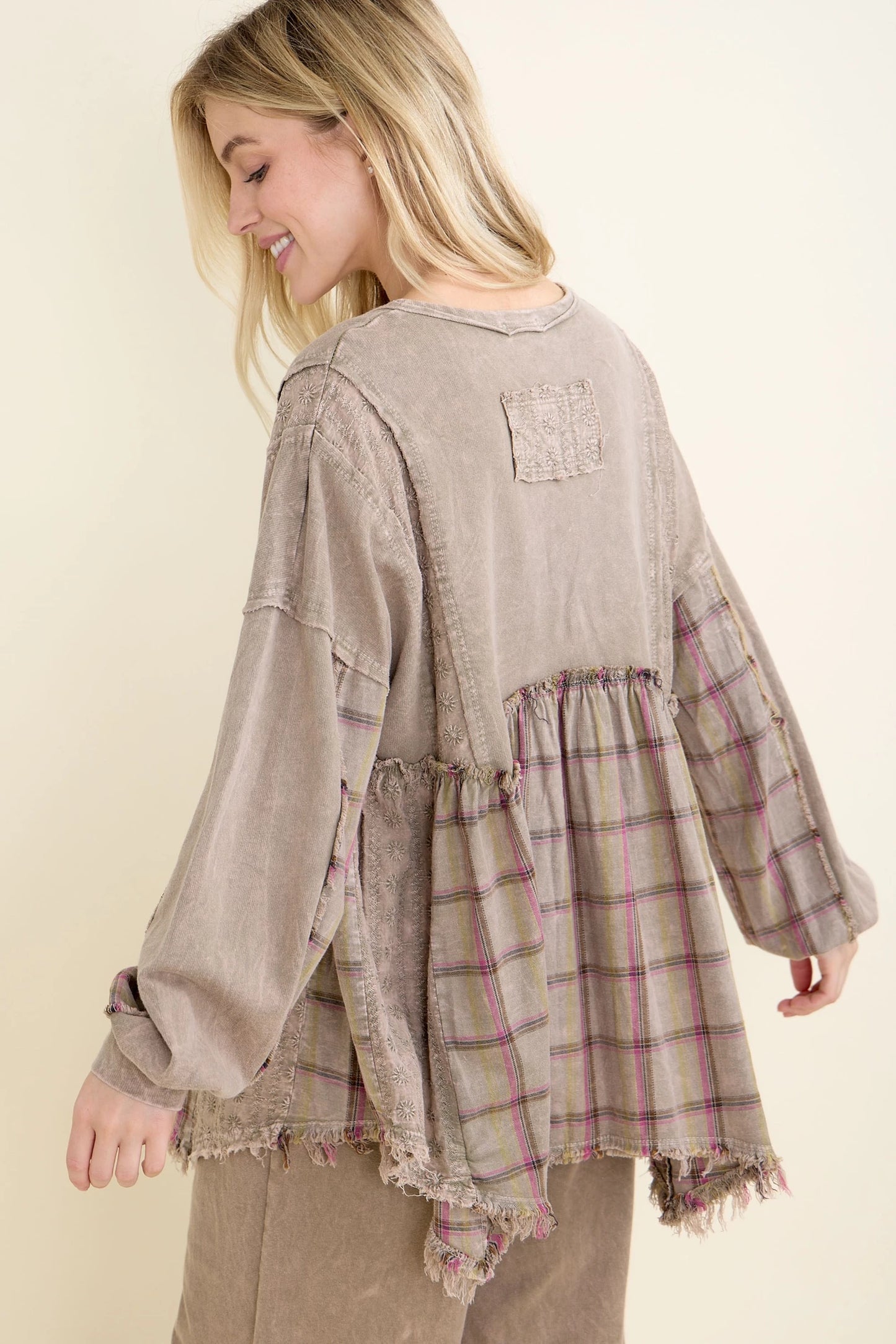Plaid Petal Olive Babydoll Blouse