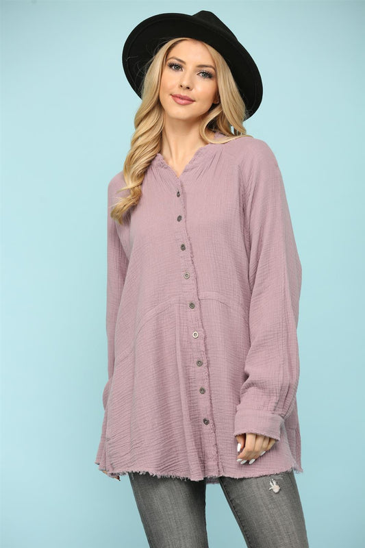 Lilac Cloud Cotton Button Up