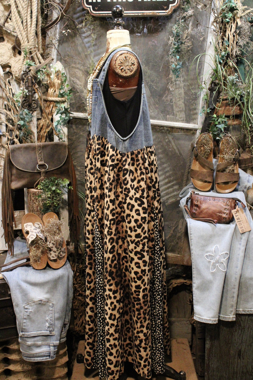 Leopard Print Overall Maxi Dress