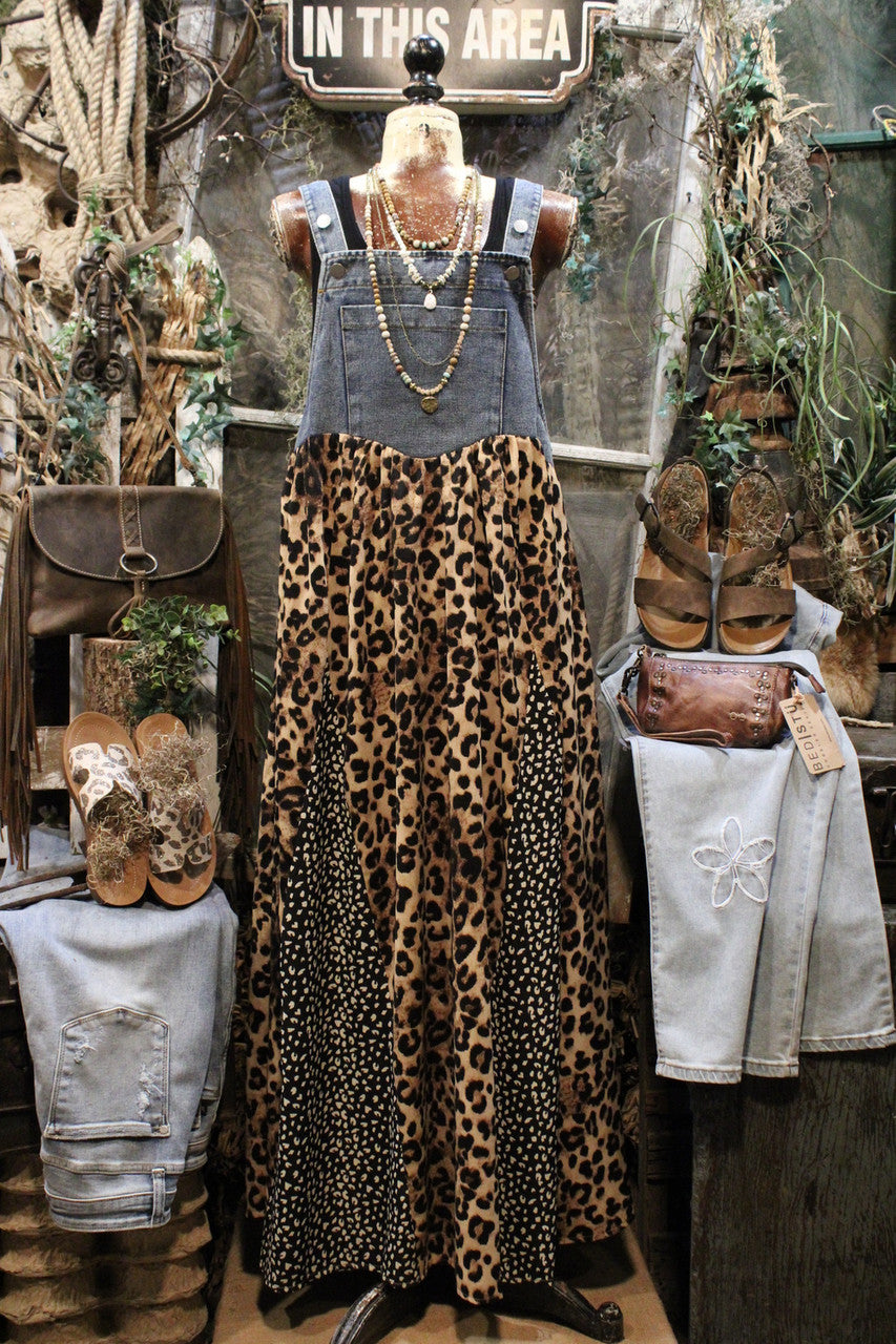 Leopard Print Overall Maxi Dress