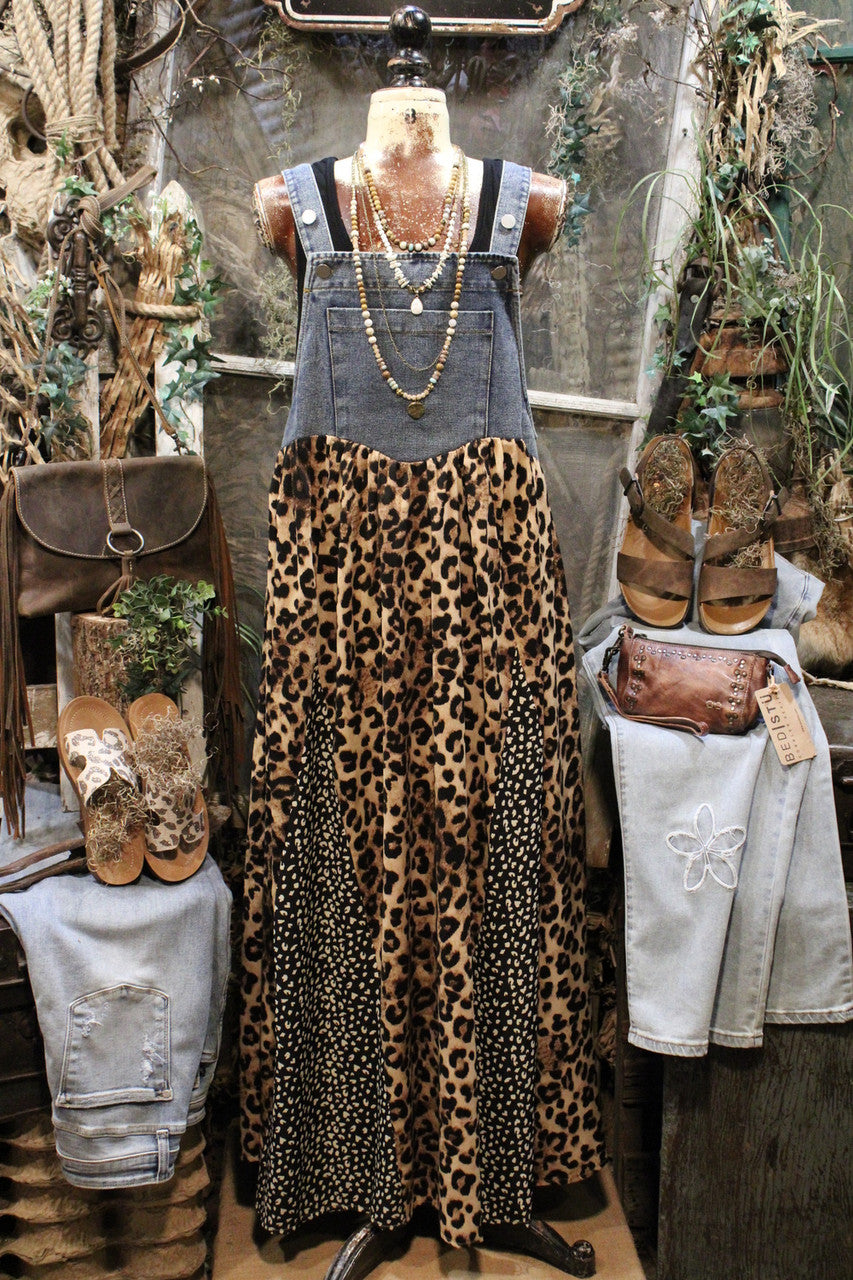 Leopard Print Overall Maxi Dress