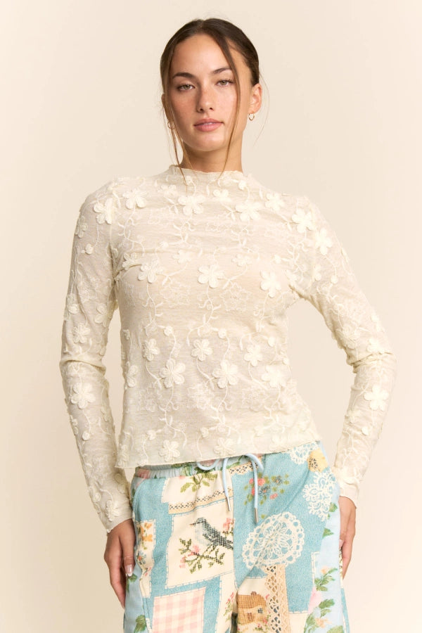 Lovely Cream Mesh Top