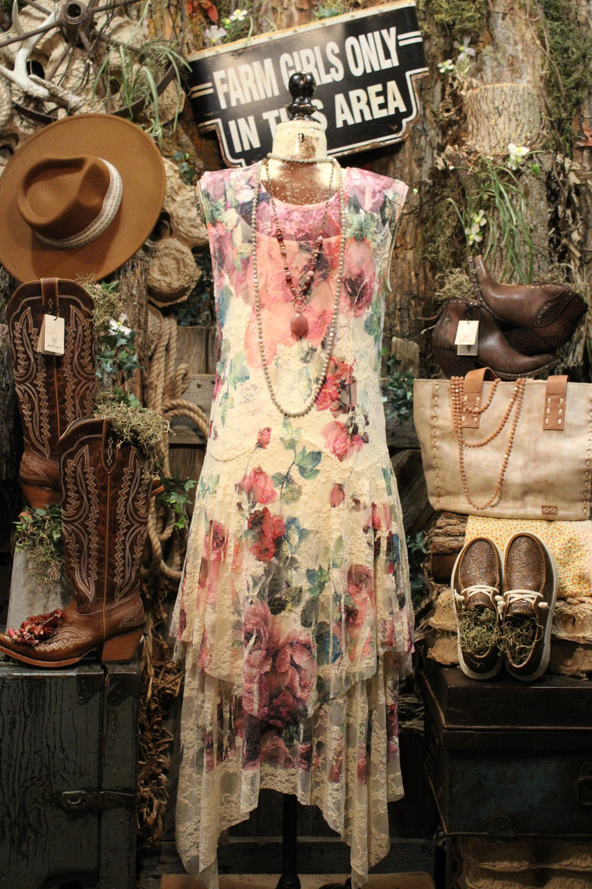 Park Strolls Big Rose Beige Tank Dress M Park Strolls Big Rose Beige Tank Dress M