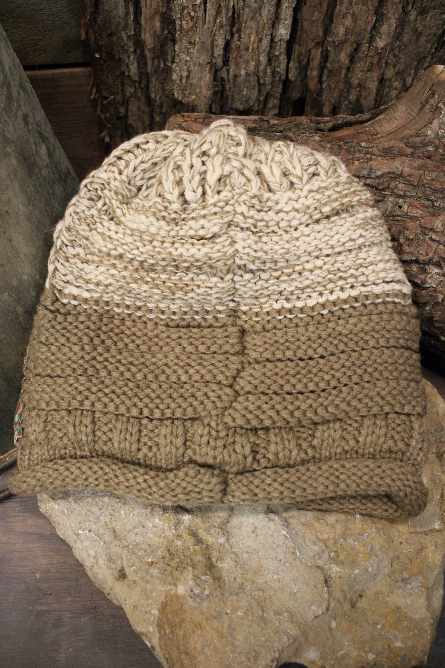 Patchwork Brown Hand-Knit Beanie