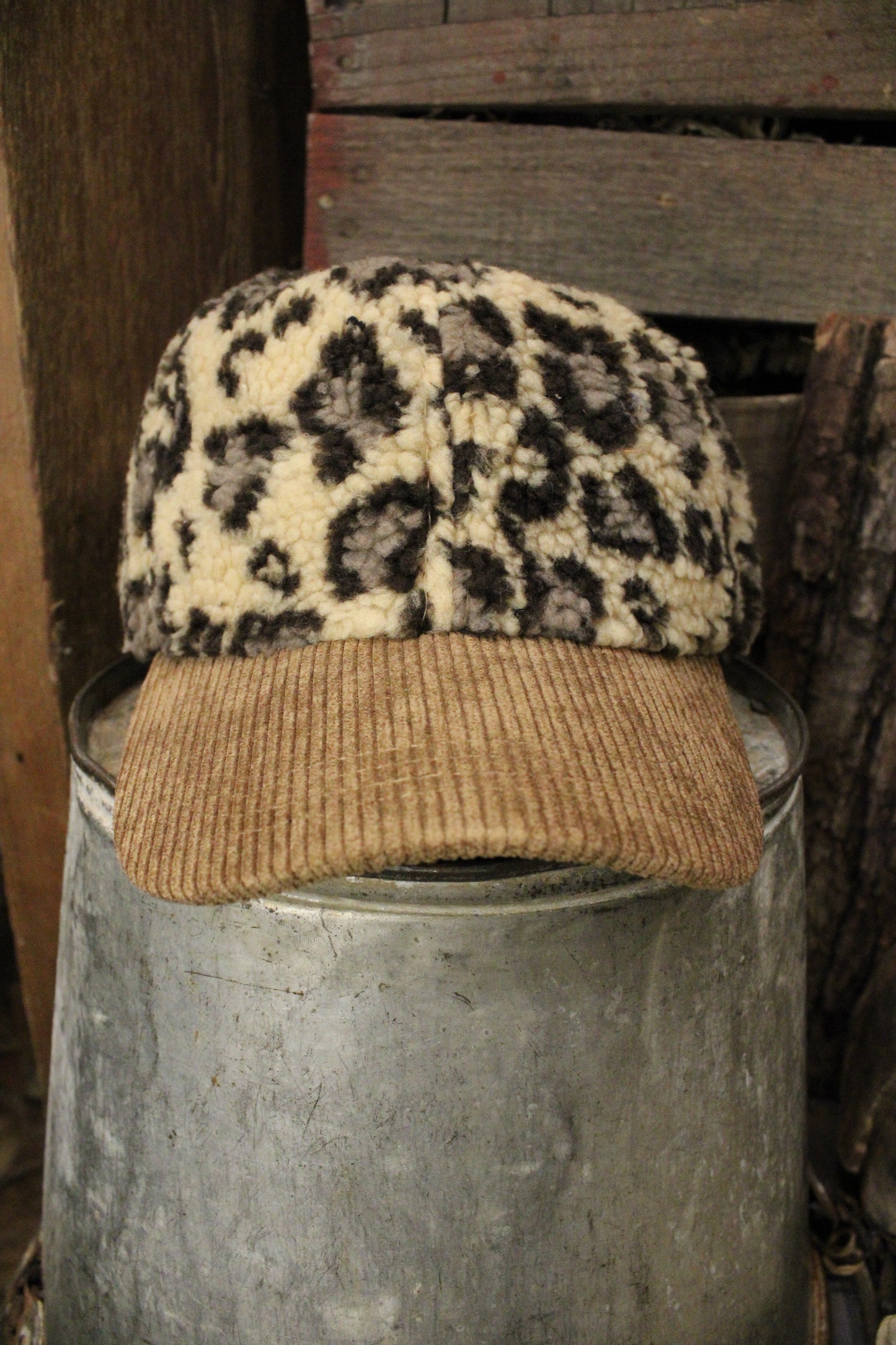 Animal Print And Corduroy Hat