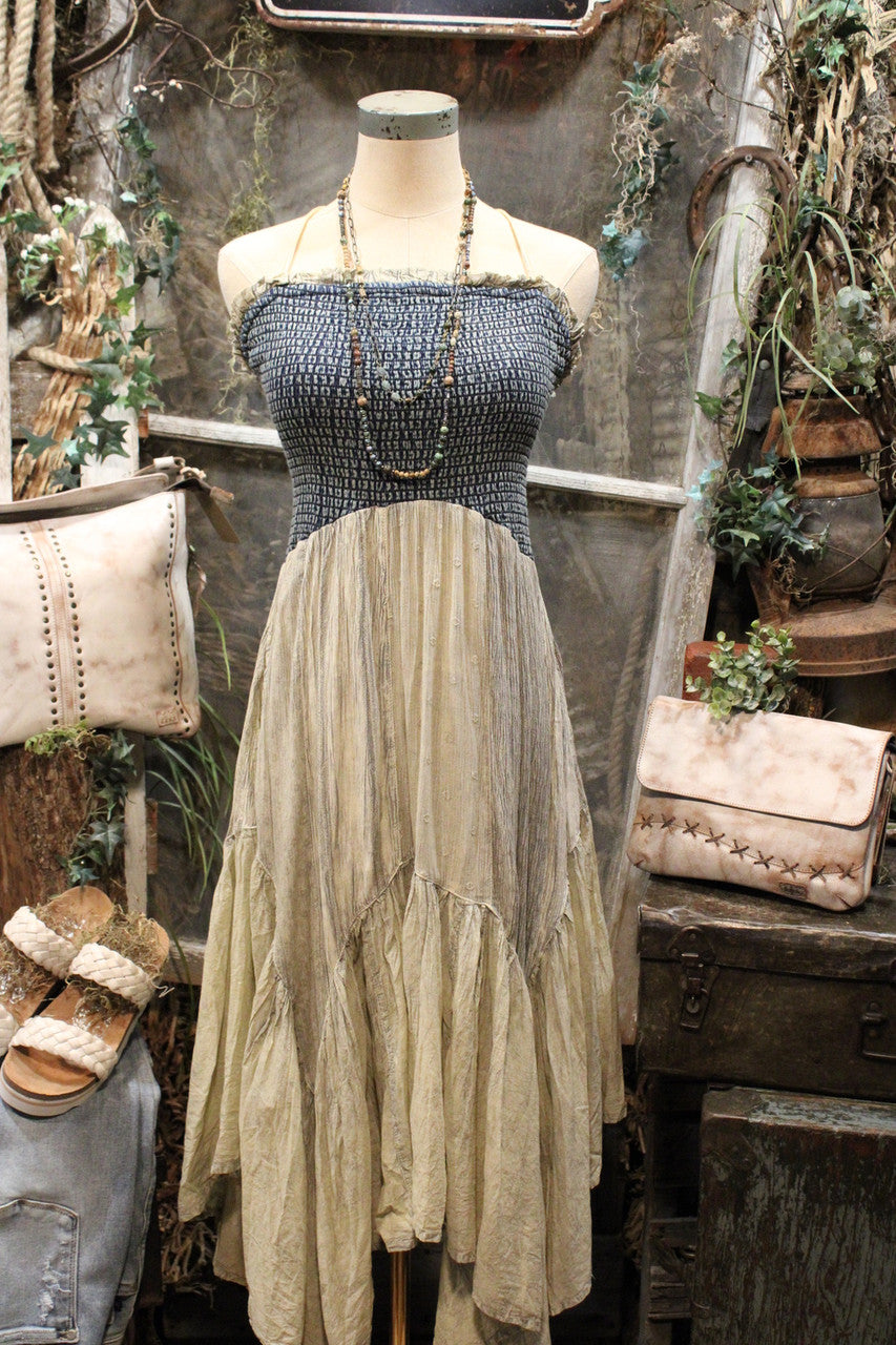 Denim Corset Tie Dress Farm Girls Fancy Frills Denim Corset Tie Dress Farm Girls Fancy Frills