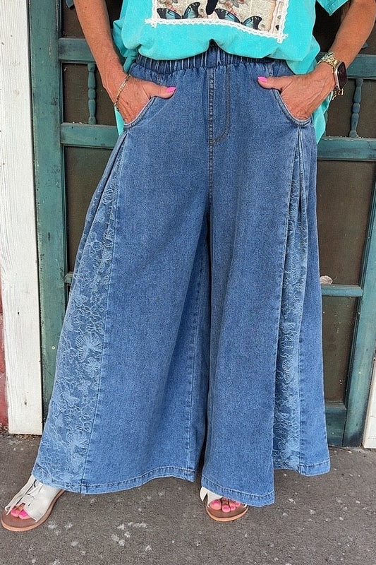 Social Butterfly Wide Leg Denim Pants