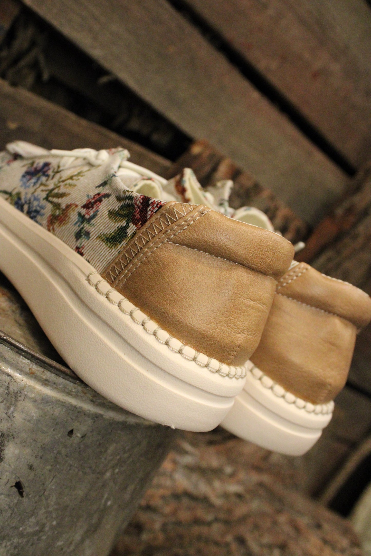 Sand Brocade Floral Slip-On