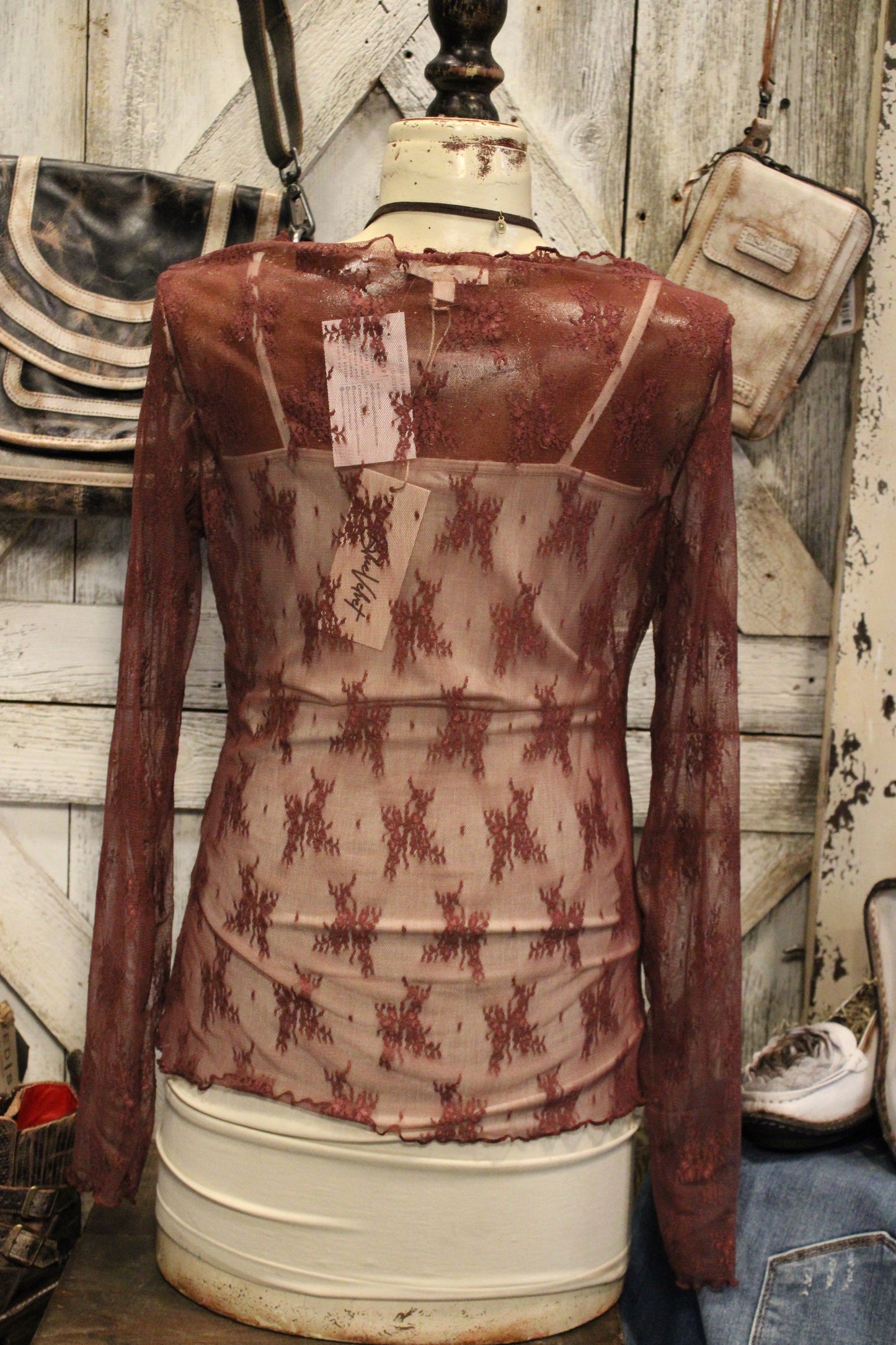 Whispering Lace Blouse In Burgundy