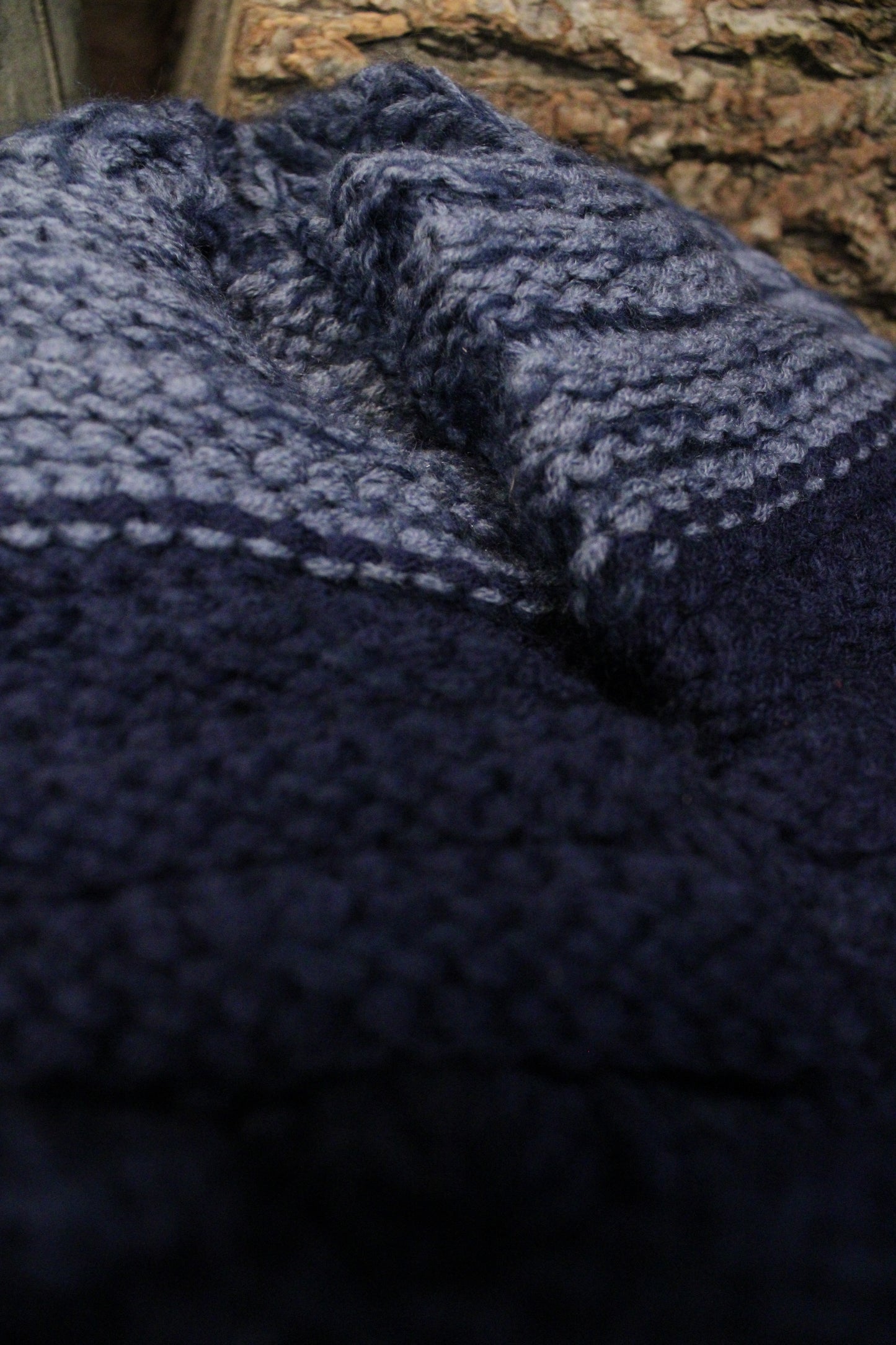 Patchwork Blue Hand-Knit Beanie