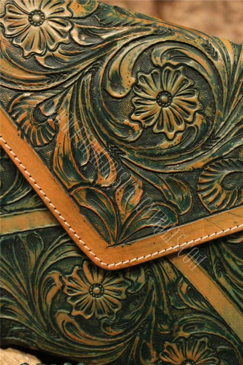 Envelope  Embossed Leather Shoulder Bag  With Fringe, Farm Girls Fancy Frills