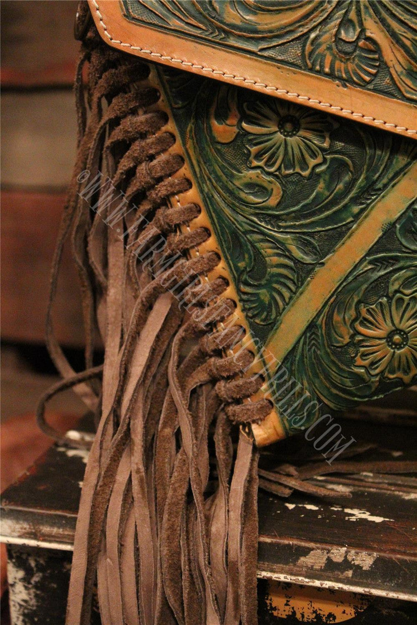 Envelope  Embossed Leather Shoulder Bag  With Fringe, Farm Girls Fancy Frills