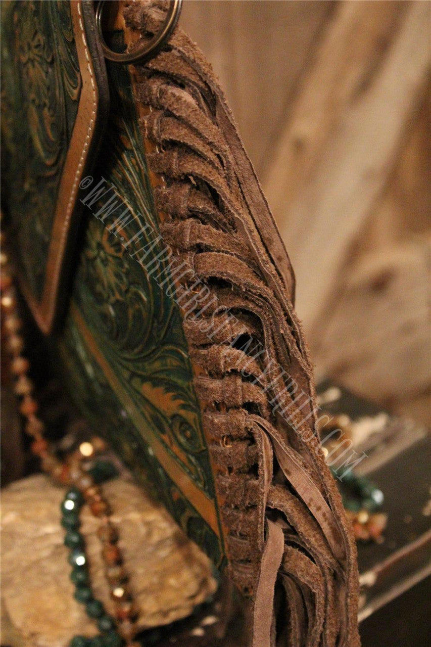 Envelope Embossed Leather Shoulder Bag With Fringe, Farm Girls Fancy Frills