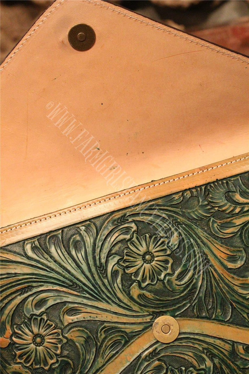 Envelope  Embossed Leather Shoulder Bag  With Fringe, Farm Girls Fancy Frills