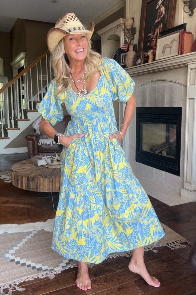 Radiant Periwinkle & Chartreuse Midi Dress L