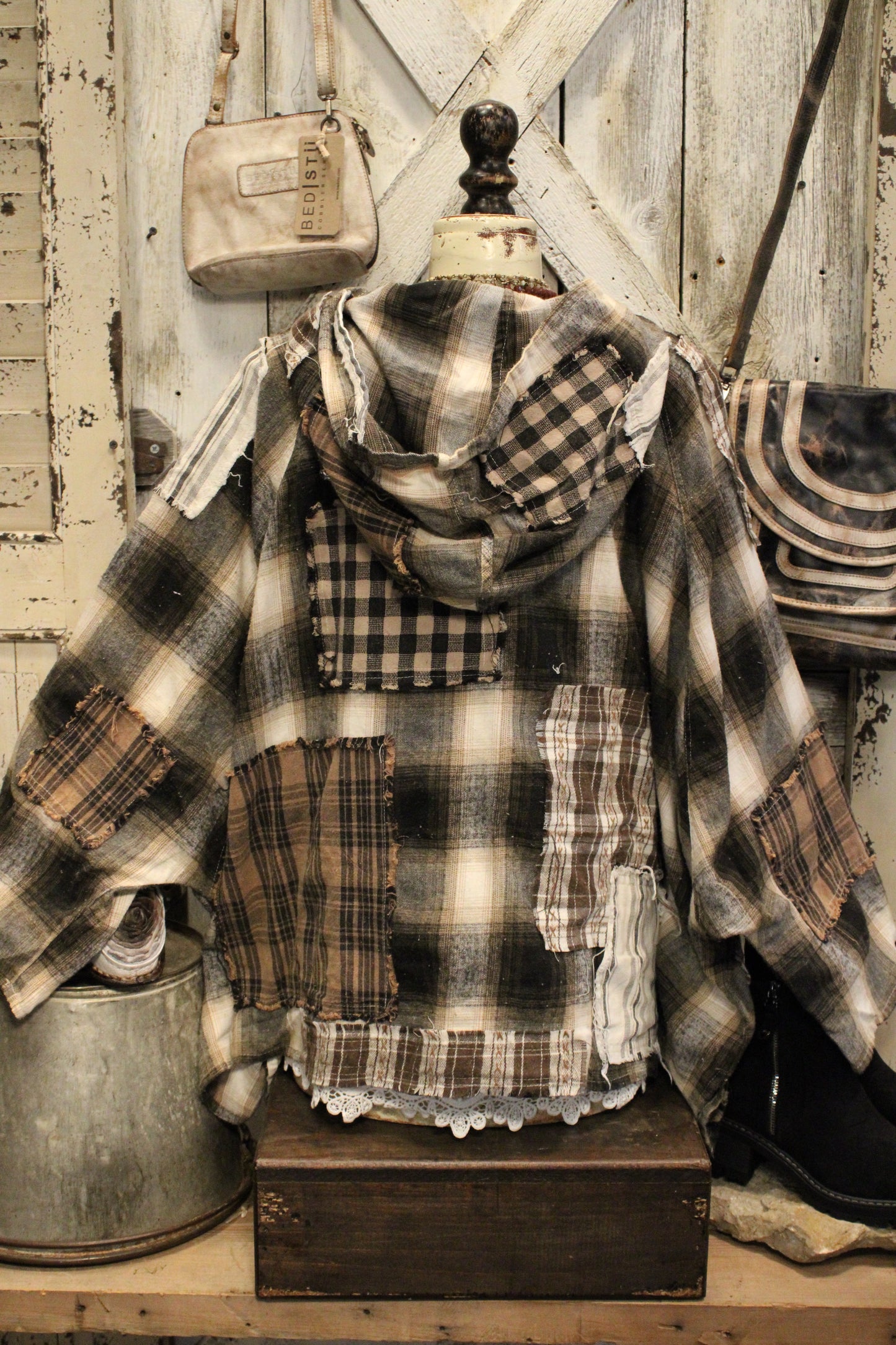 Plaid And Patches Hoodie Top
