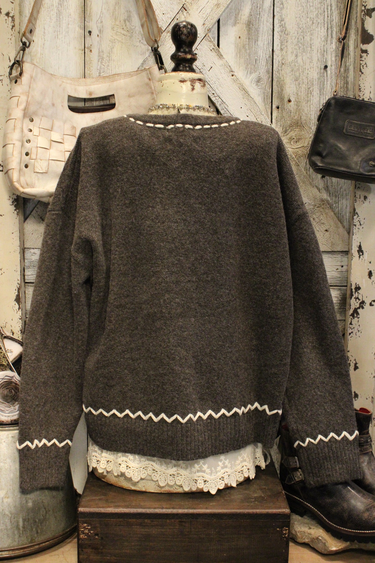 Ivory Thread Charcoal Knit Sweater