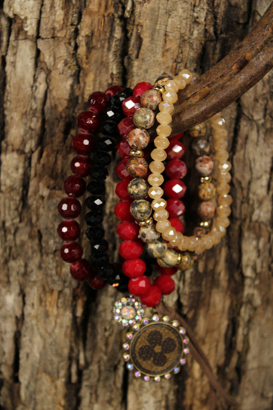 Crimson Kiss Bejeweled Bracelet Set
