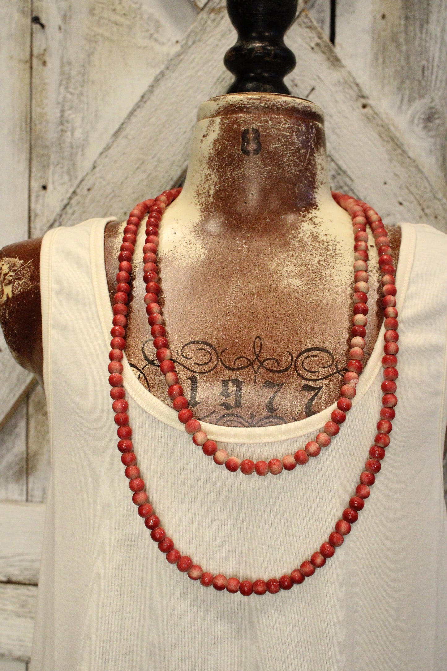 Cranberry Teakwood Bead Necklace