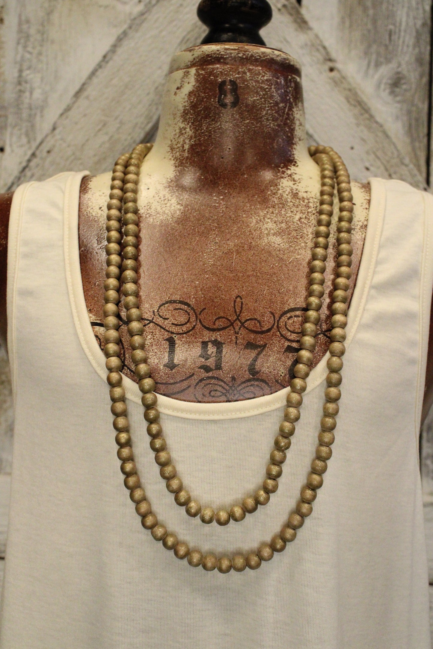 Gold Teakwood Bead Necklace