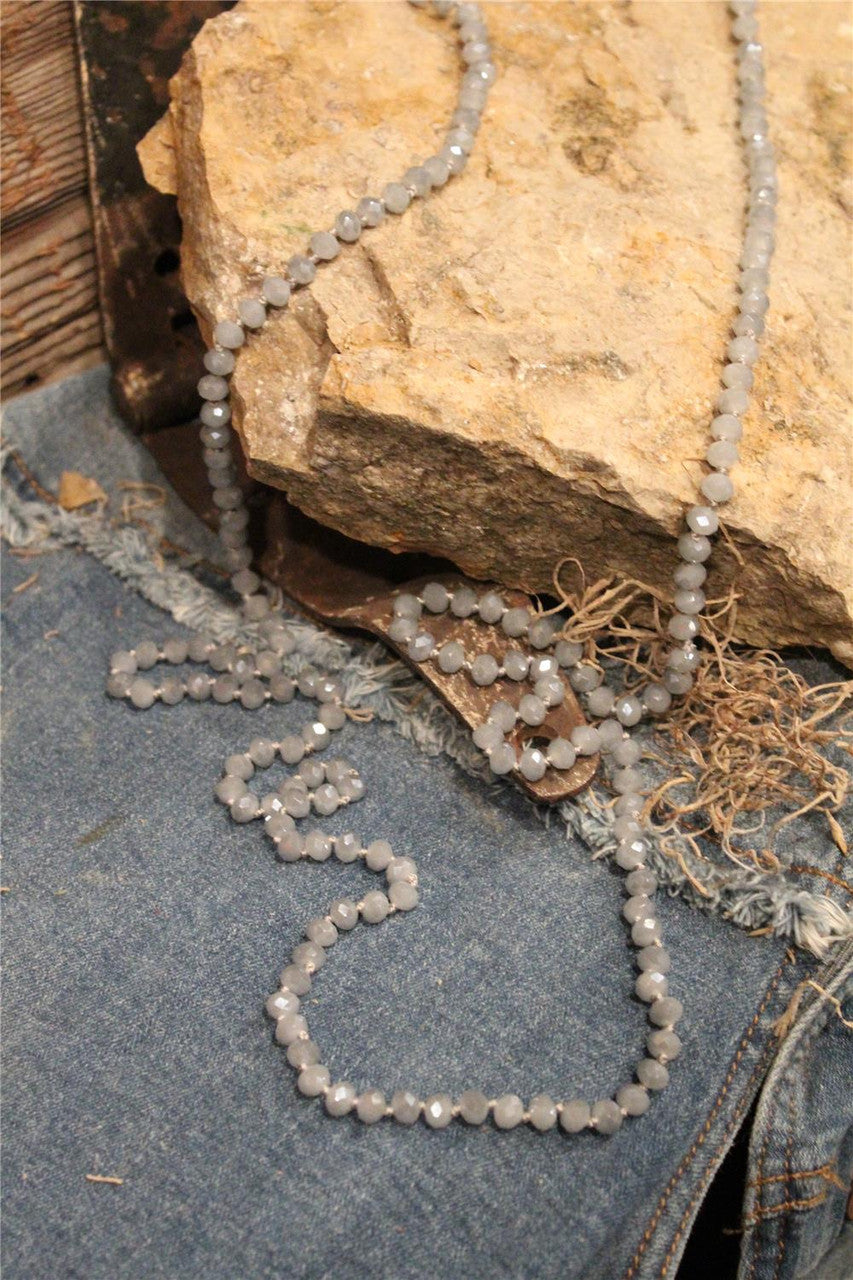 light blue long crystal bead necklace