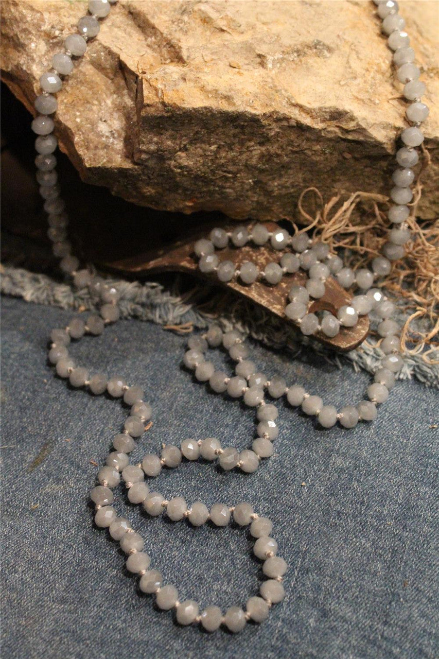light blue long crystal bead necklace