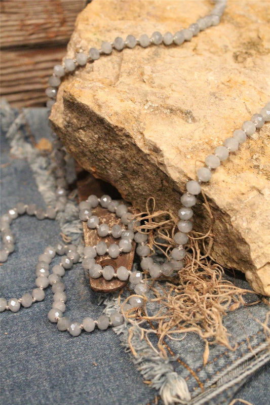 light blue long crystal bead necklace