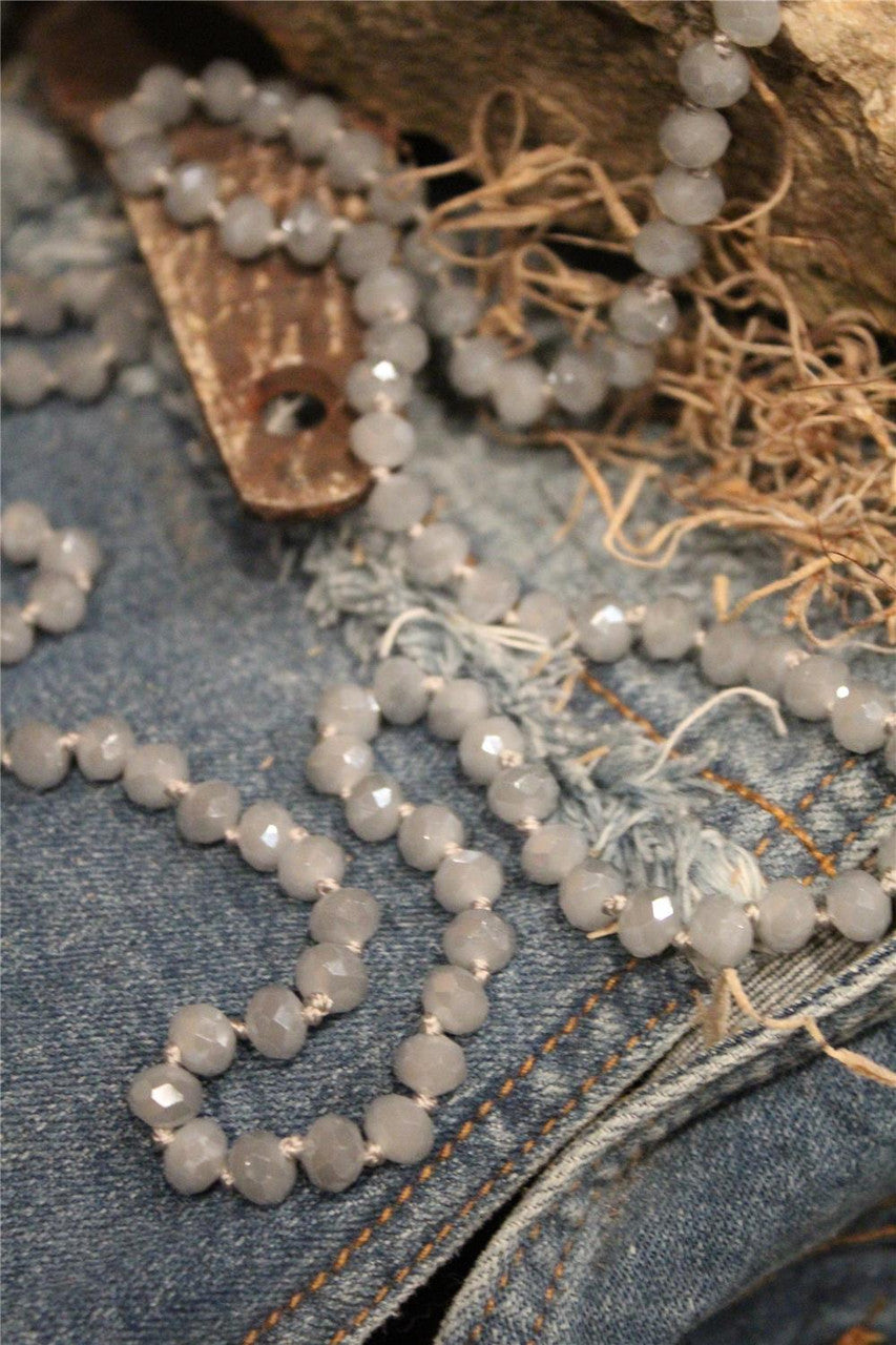 light blue long crystal bead necklace