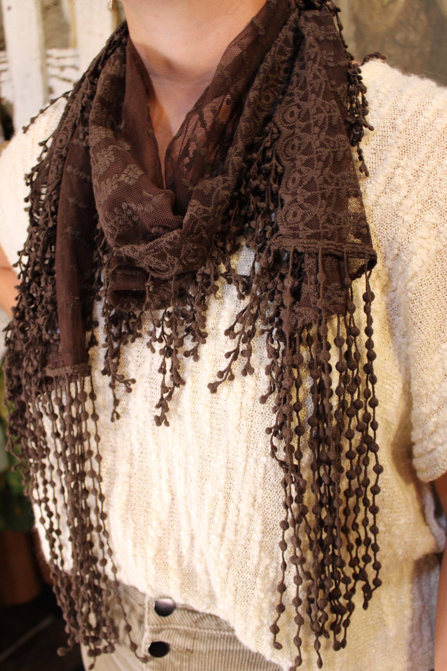 Sweet Celeste Brown Lace Scarf