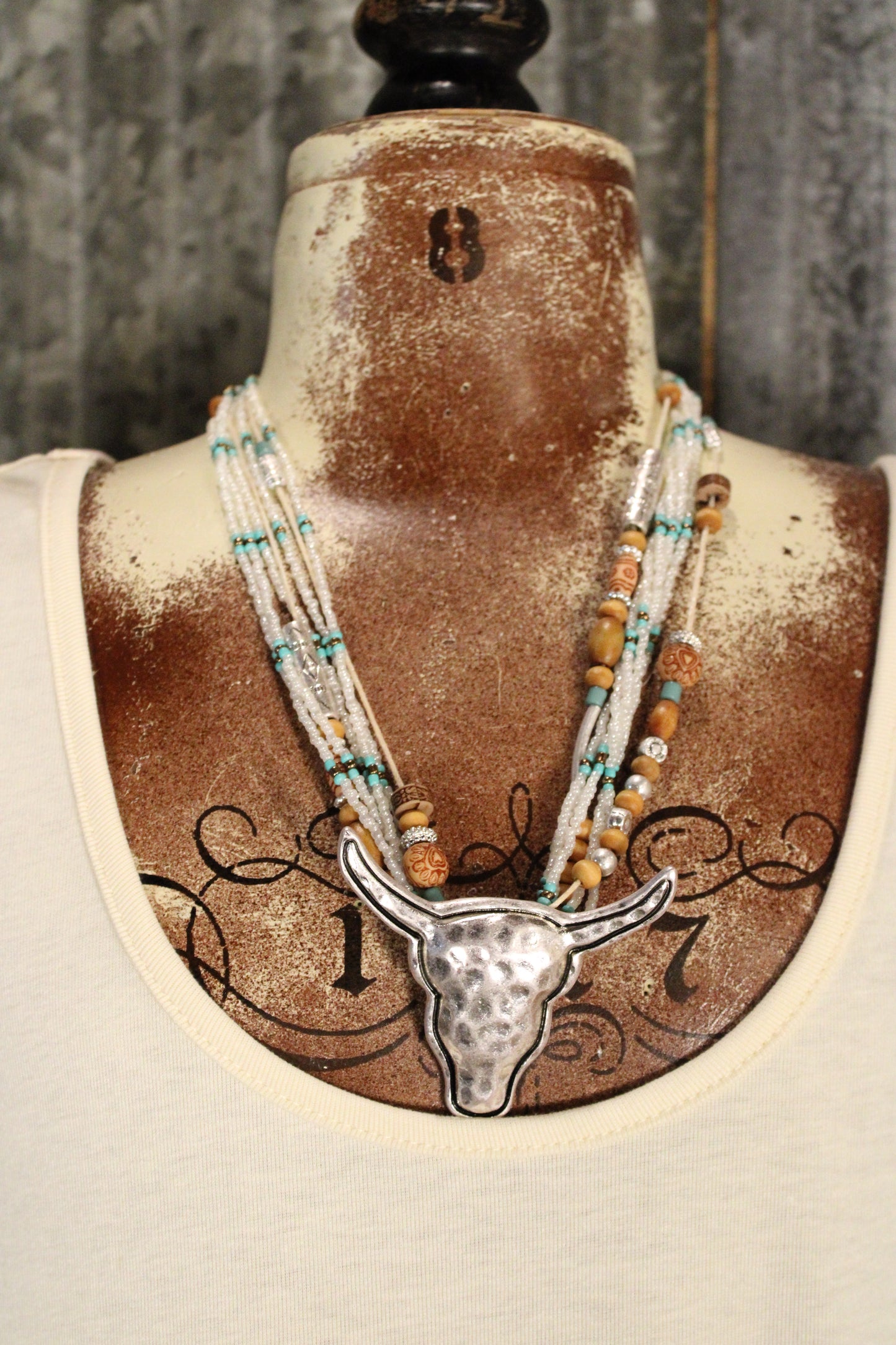 White Polished Prairie Longhorn Necklace