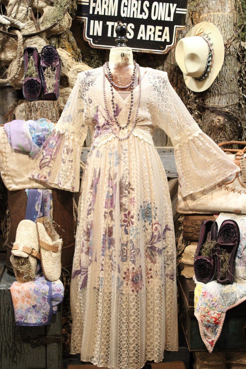 Lead Singer Beige Embo Flower Maxi Dress S Lead Singer Beige Embo Flower Maxi Dress S