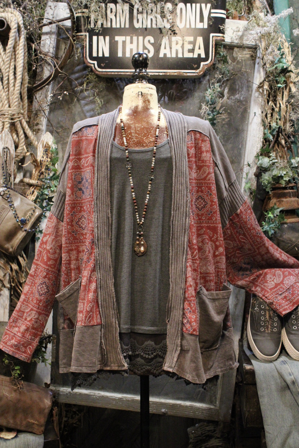 Boho Charcoal Paisley Cardigan