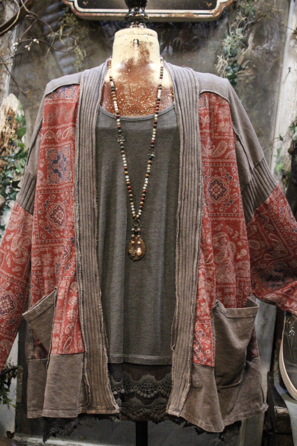 Boho Charcoal Paisley Cardigan