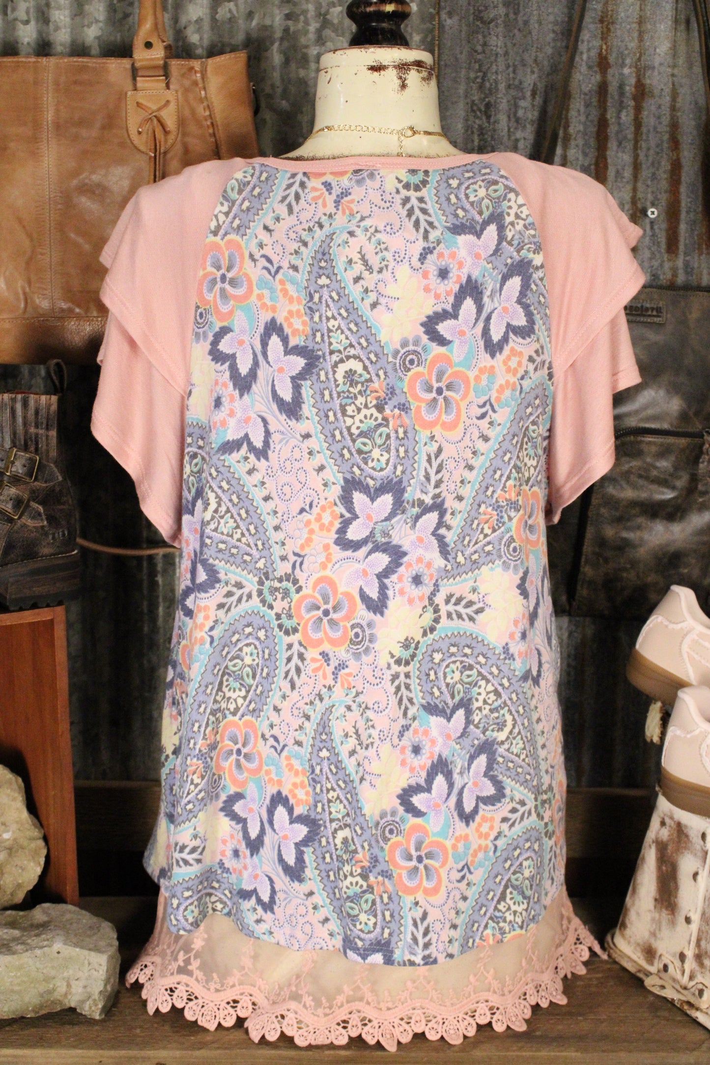 Blush Paisley Flutter Sleeve Top