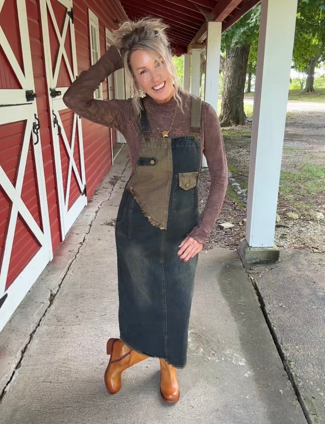 Charcoal Block Denim Overall Dress