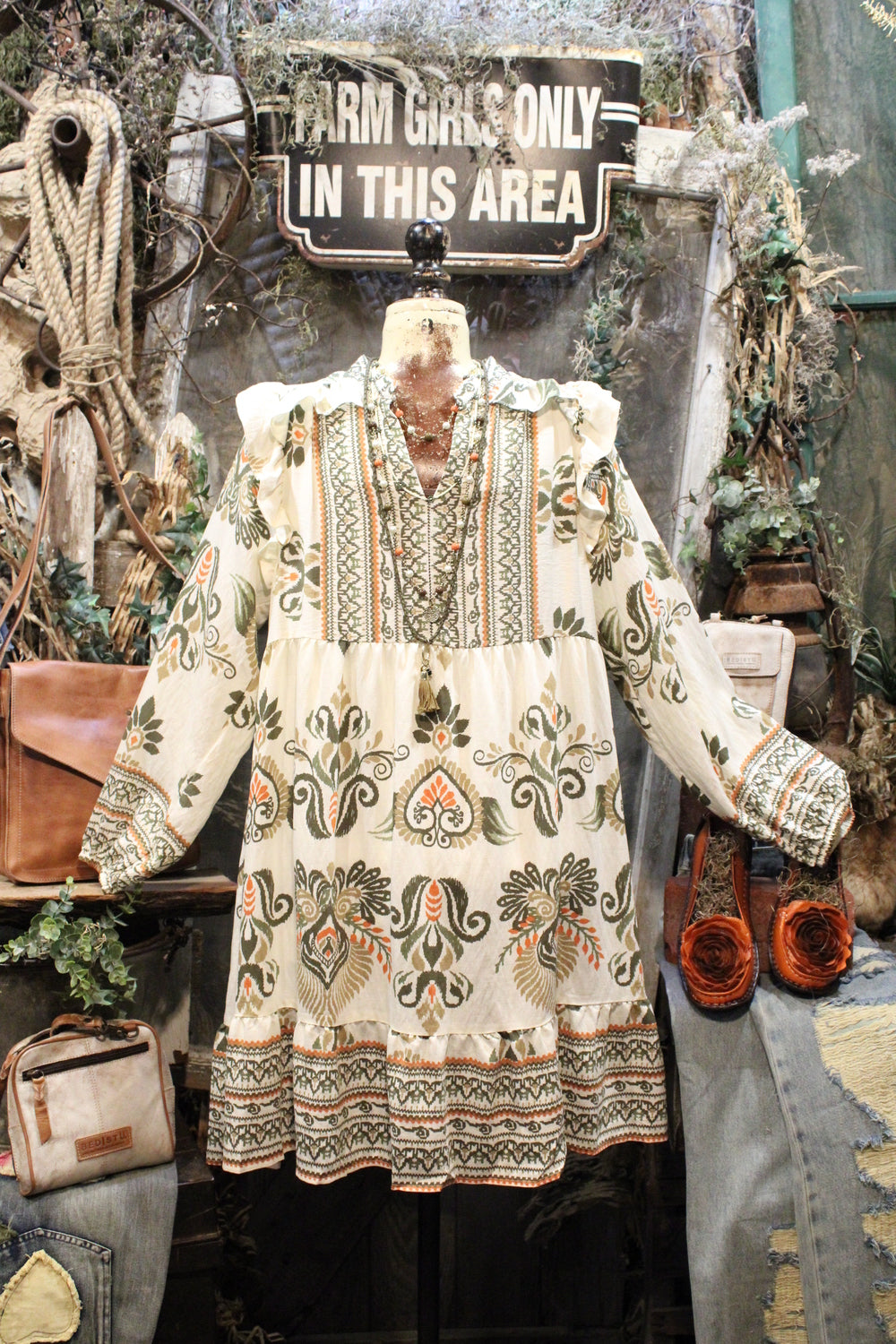 Tribal Olive Dress M Tribal Olive Dress M