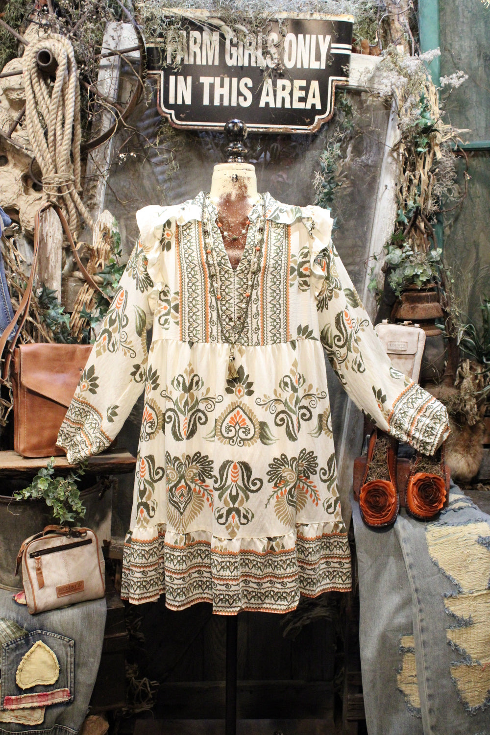 Tribal Olive Dress