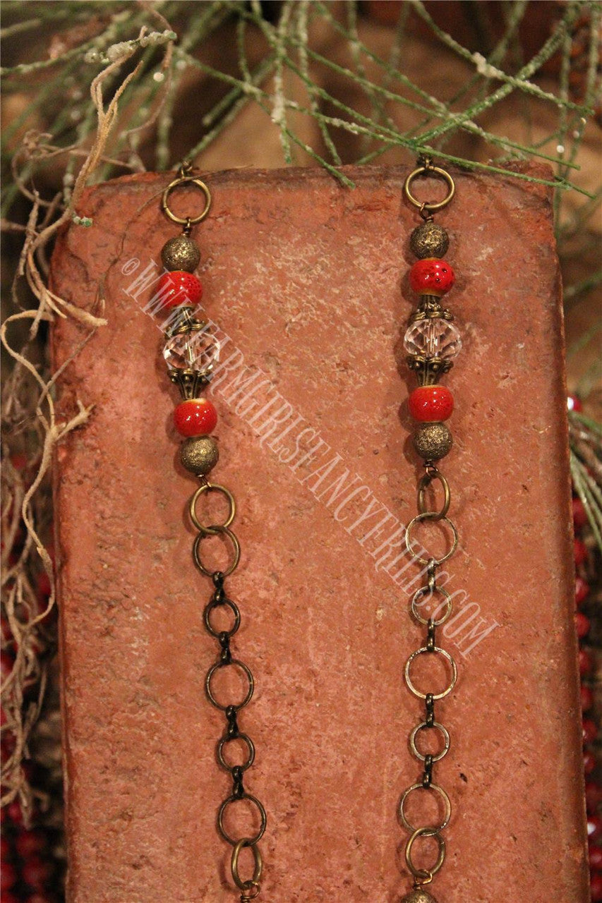Women's Red Beaded Necklace With Fabric Accents
