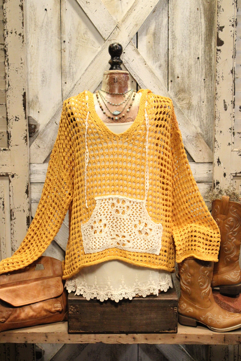 Mustard Mayhem Open Weave Sweater