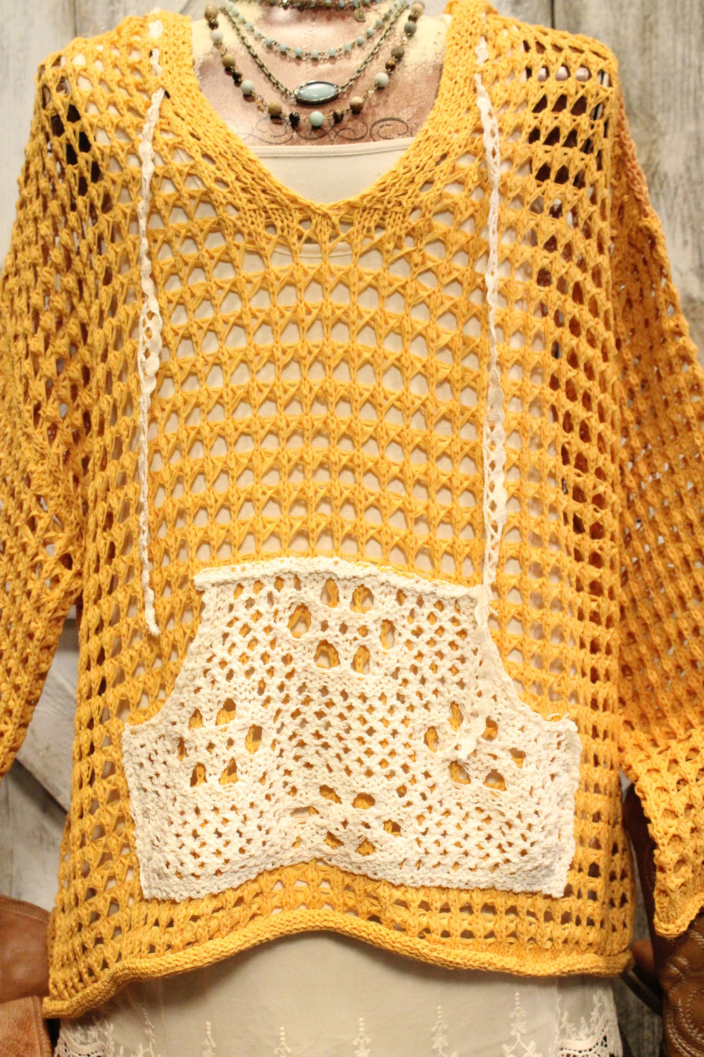 Mustard Mayhem Open Weave Sweater