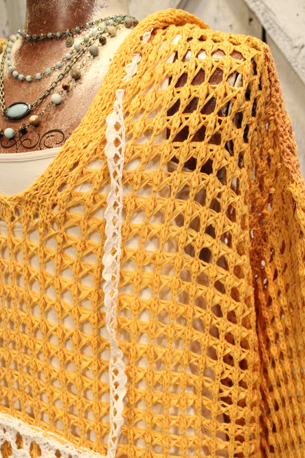 Mustard Mayhem Open Weave Sweater