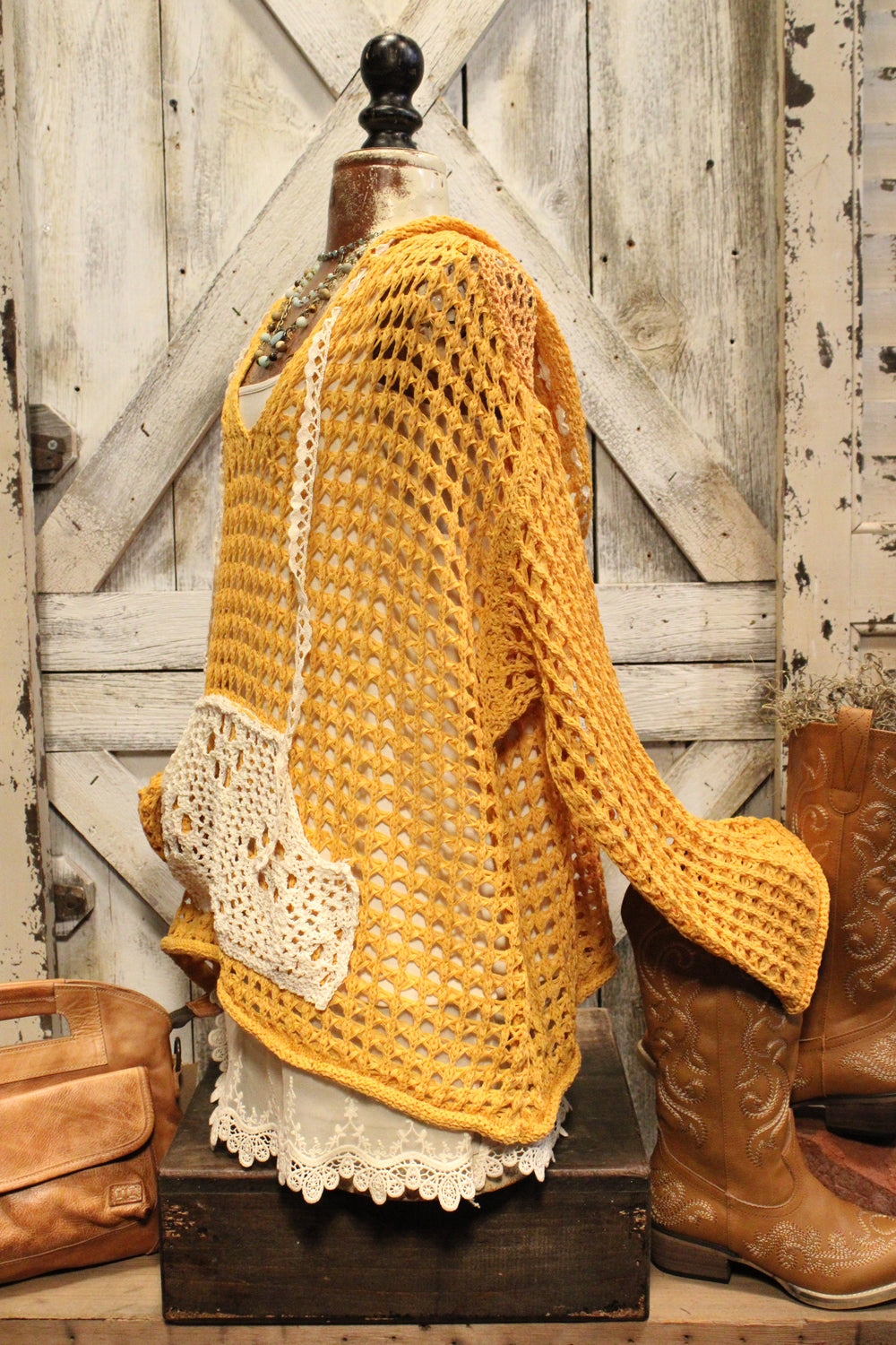 Mustard Mayhem Open Weave Sweater