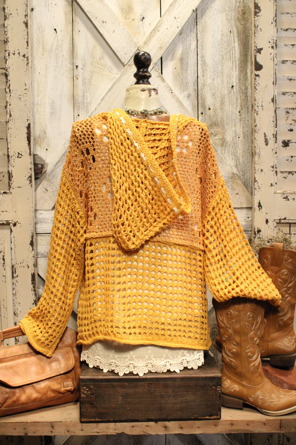 Mustard Mayhem Open Weave Sweater