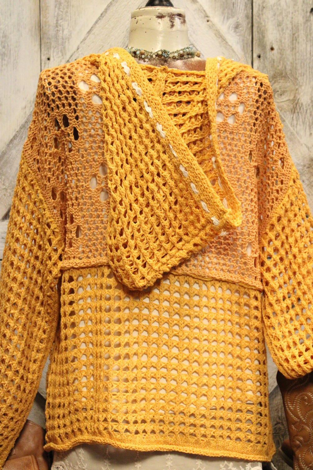 Mustard Mayhem Open Weave Sweater
