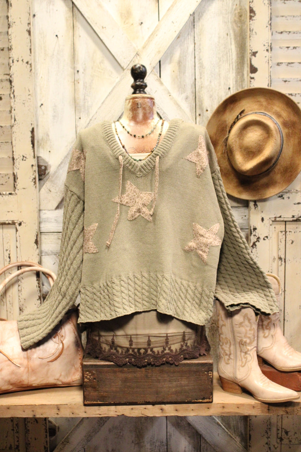 Twilight Tavern Olive Hooded Sweater